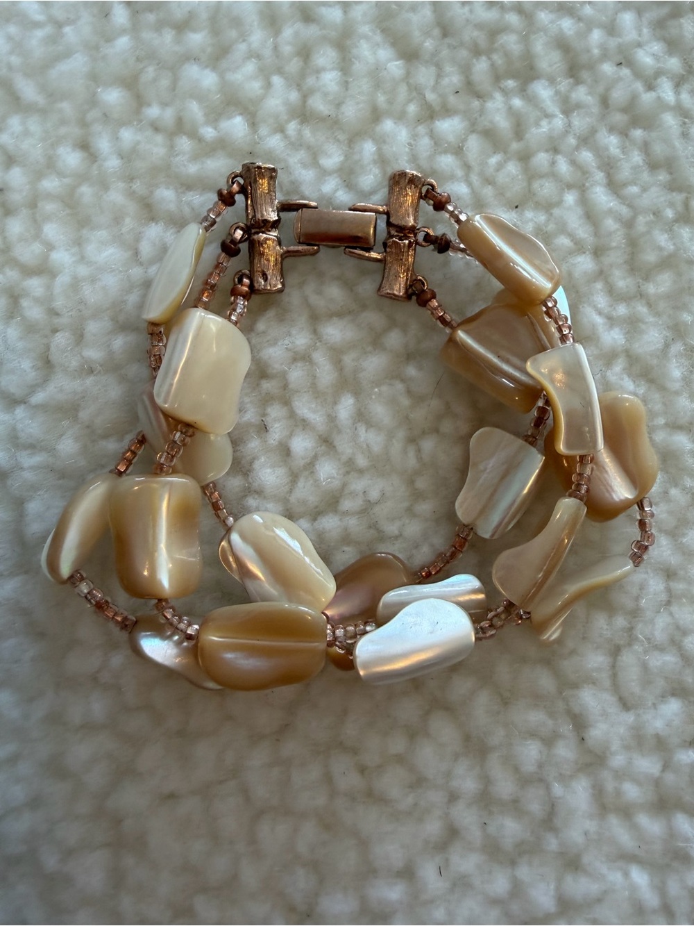 Signed Graziano Shell Triple Strand Bracelet Rose Gold Tone vintage 6 inches